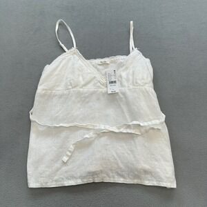 NWT John Galt Brandy Melville One Size White Linen Cami Top Lace Trim Tie Straps